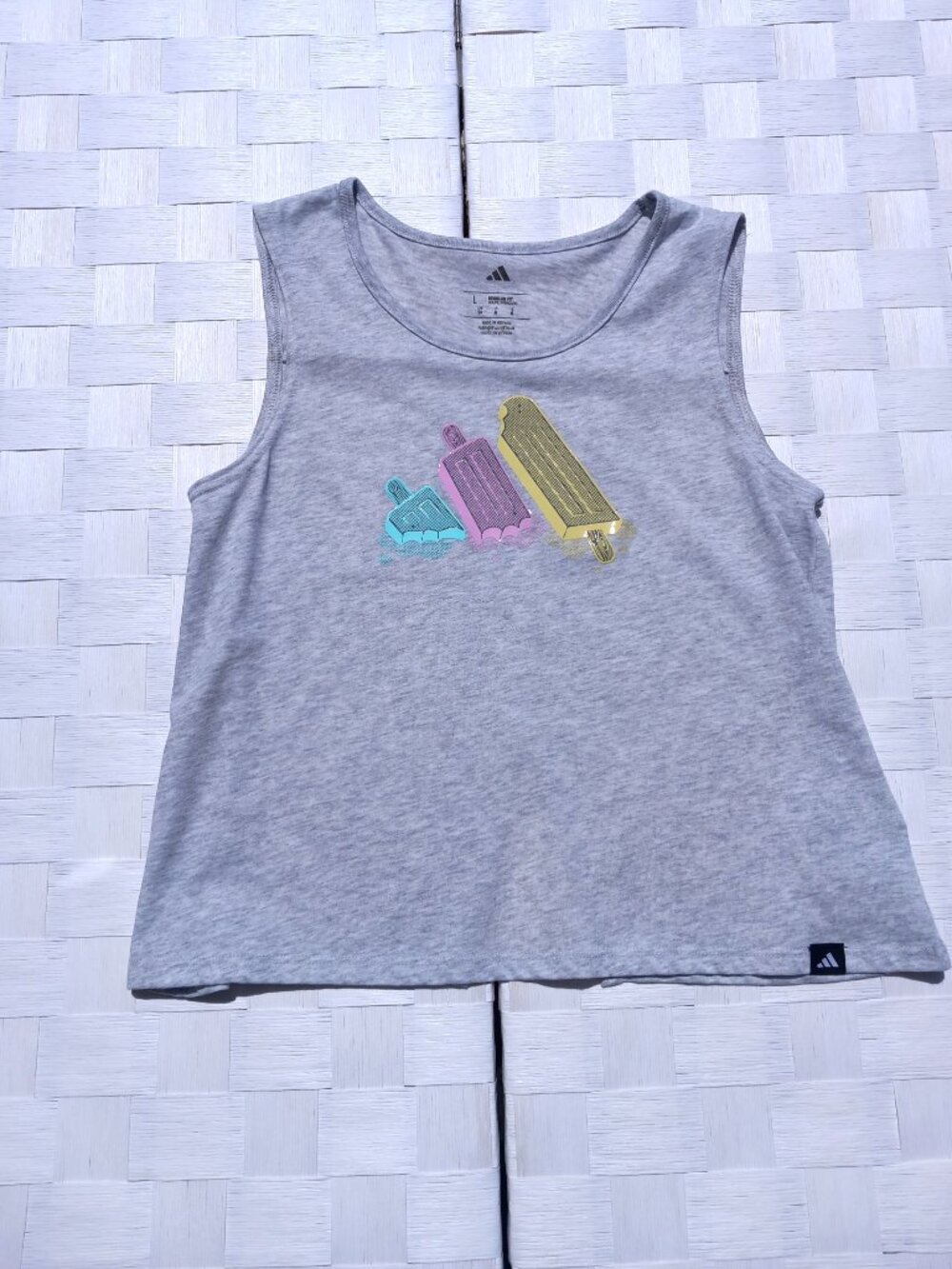 Adidas Light Grey Kids Tank with Popsicles & Back Pleat Child Large